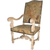 19th Century Napoleon III Carved Tapestry Upholstered Fauteuil
