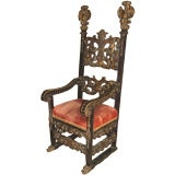 19th Century Continental Baroque Gilt Ebonized Throne Chair