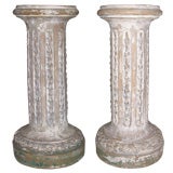 Pair Terra Cotta Columnar Painted Pedestals