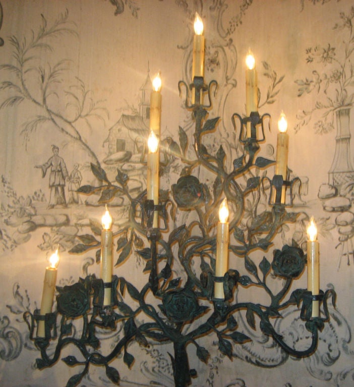 Pair of Vintage Wrought Iron Rose Torcheres