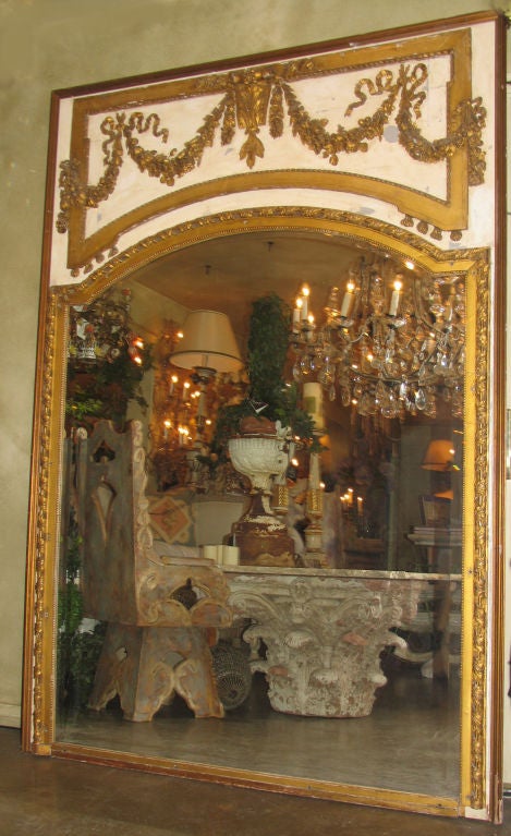 Late 19th Century Large  French Painted & Parcel Gilt Trumeau