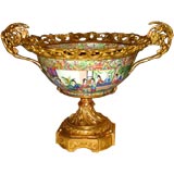 19th Century Rose Medallion Gilt Bronze Mounted Center Bowl