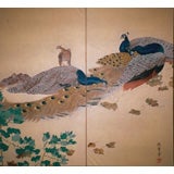Japanese screen: Family of Peafowl