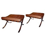 Pair of  Mies Van Der Rohe Ottomans, Honey colored leather.