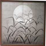 Japanese Screen:  Painting of Moon and Wild Grasses.