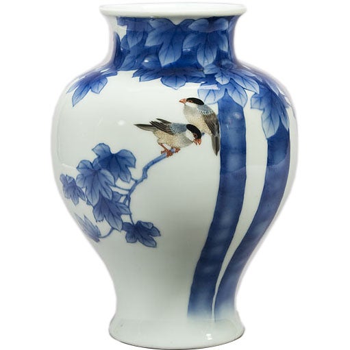Japanese Porcelain Vase of Birds in a Tree Branch. at 1stDibs