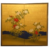 Japanese Screen: Painting of Peonies on Gold.