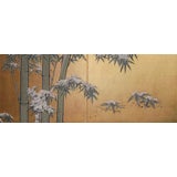 Japanese Screen: Painting of Snowy Bamboo on Gold.
