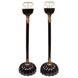 Pair of Japanese Black Lacquer Candlesticks.
