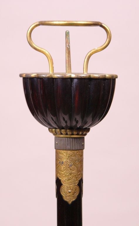 19th Century Pair of Japanese Black Lacquer Candlesticks.