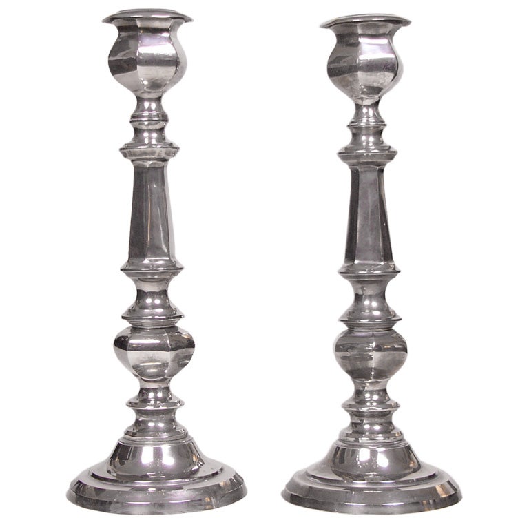 Pair of Silver Indian Euro-Style Candlesticks.