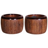 Pair of Japanese sugi wood hibachi with lacquer rims