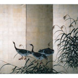 Japanese Screen: Painting of Geese and Wild Grasses.