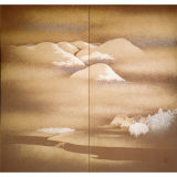 Japanese Screen: Painting of a Country Landscape.