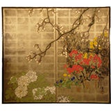 Two panel Japanese screen painting: Summer Flowers.
