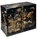 Japanese black lacquer chest with gold and pewter and mother of