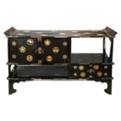 Japanese Black Lacquer Tana "Tiered Tea Cabinet" with Gold Crest 12