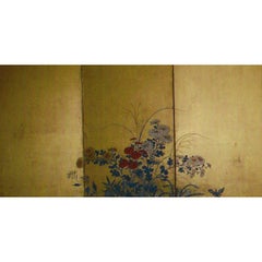 Six Panel Japanese Screen: Rimpa-Style Summer Flowers on Gold