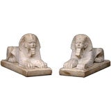 Pair of Carved Marble Sphinxes