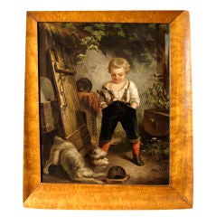 Charming English Painting of Boy and Dog