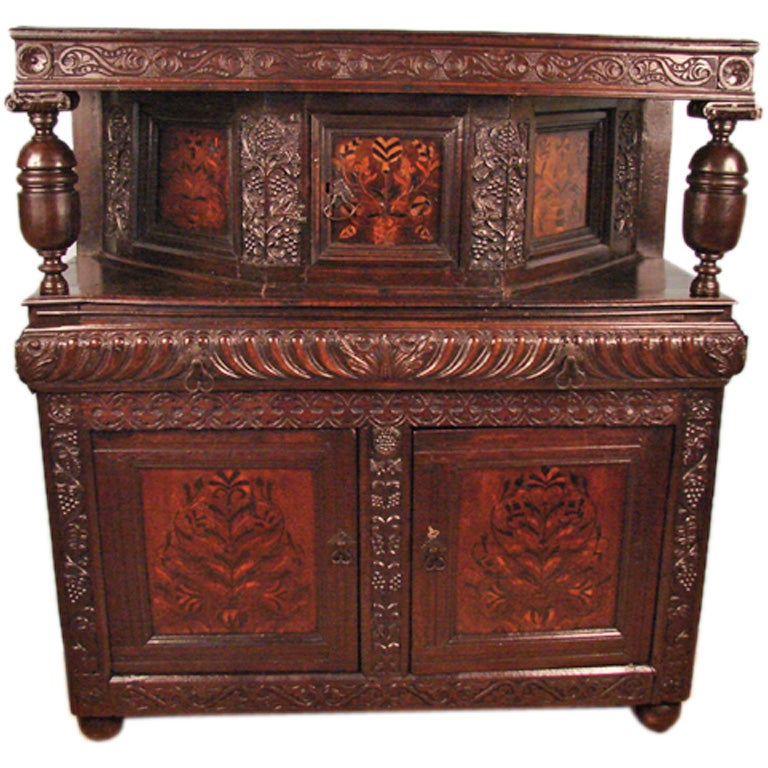 English Inlaid Oak Court Cupboard