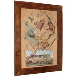 Outstanding French Trompe l'Oeil Watercolor in Rosewood Frame