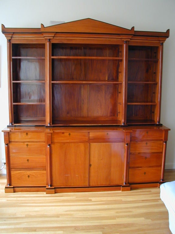 19th Century Biedermeier Ebonized Birch Breakfront Bookcase In Good Condition In San Francisco, CA