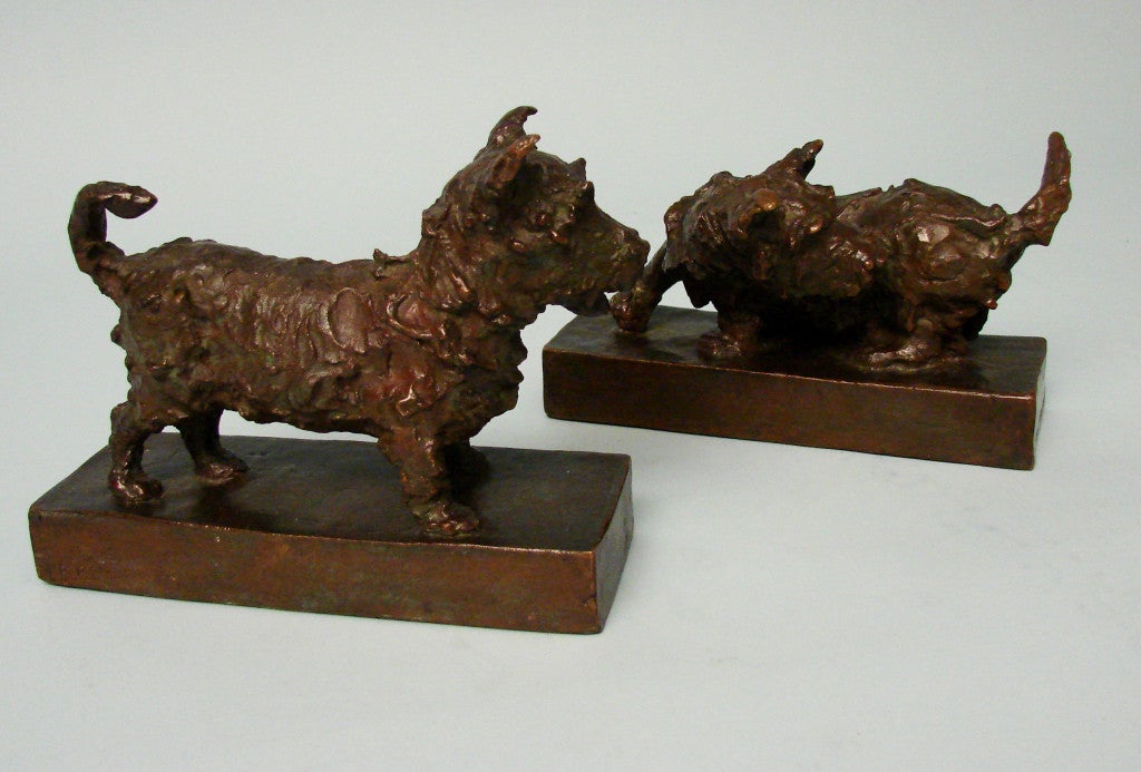 A pair of bronze terriers by Edith B. Parsons