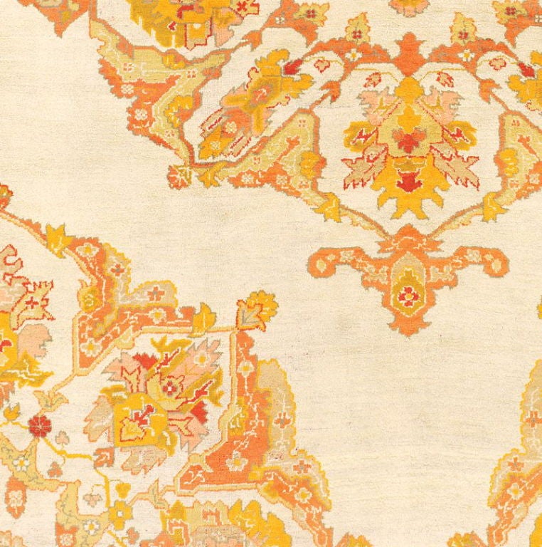 Turkish Beautiful Large Ivory-Ground Oushak Carpet, 19th Century