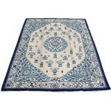 Elegant Blue Early 20th C. Peking Carpet with Classic Chinese Medallion