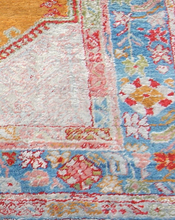 Turkish Antique Angora Oushak Rug with Saffron Yellow Field, Late 19th Century For Sale