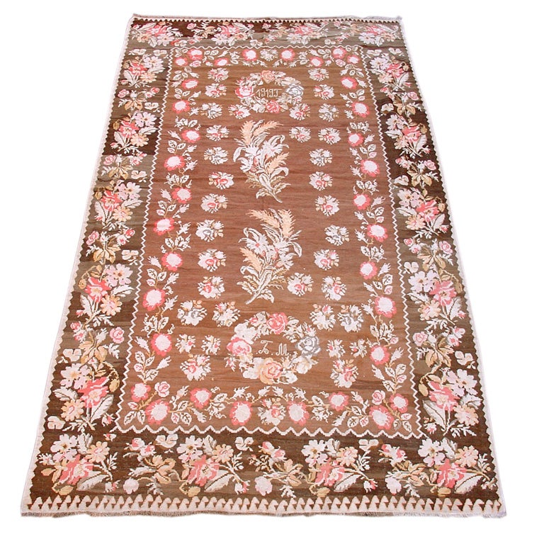 Fascinating Bessarabian Kilim Flat-Weave with Roses For Sale