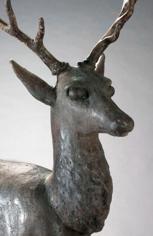 20th Century An American Life Size Cast Iron Sculpture of a Ten Point Stag.
