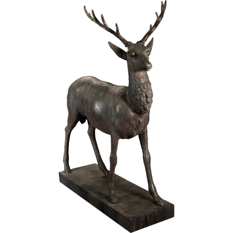 An American Life Size Cast Iron Sculpture of a Ten Point Stag.