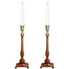 Antique A Pair of Swedish Neoclassical Mahogany Candlesticks