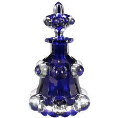 A Bohemian Blue and Clear Glass Decanter