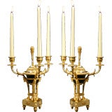 A Pair of French Directory Gilt Bronze Athenienne Candelabra