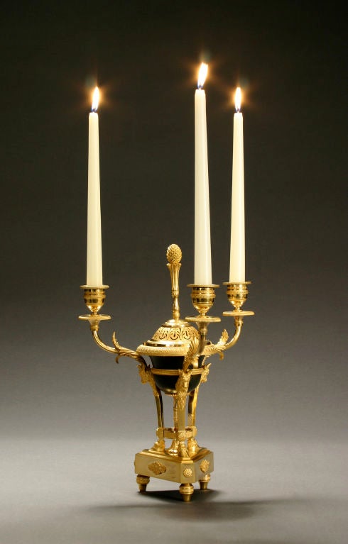 18th Century and Earlier A Pair of French Directory Gilt Bronze Athenienne Candelabra