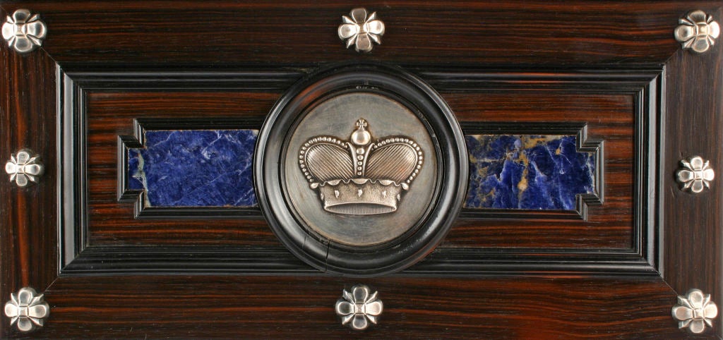 20th Century A Swiss Silver, Lapis Lazuli and Macassar Ebony Box