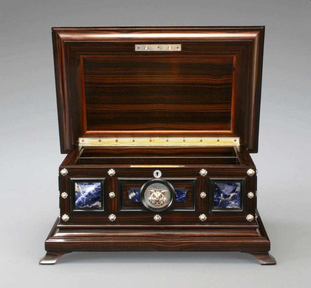 A Swiss Silver, Lapis Lazuli and Macassar Ebony Box 1