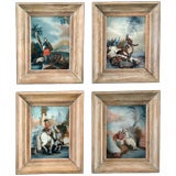 A Set of 4 French Paintings on Glass