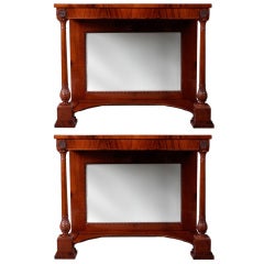 A Pair of Russian Mahogany Mirror Back Console Tables
