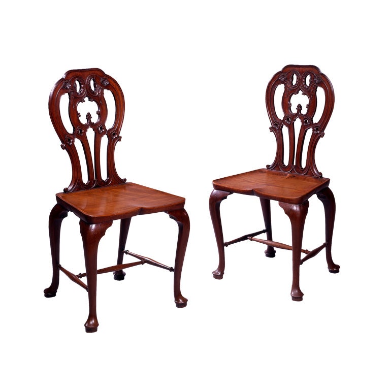 Pair of George III Mahogany Hall Chairs For Sale
