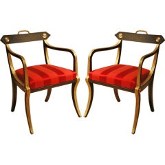 Antique Pair Of Painted And Parcel Gilt Regency Armchairs