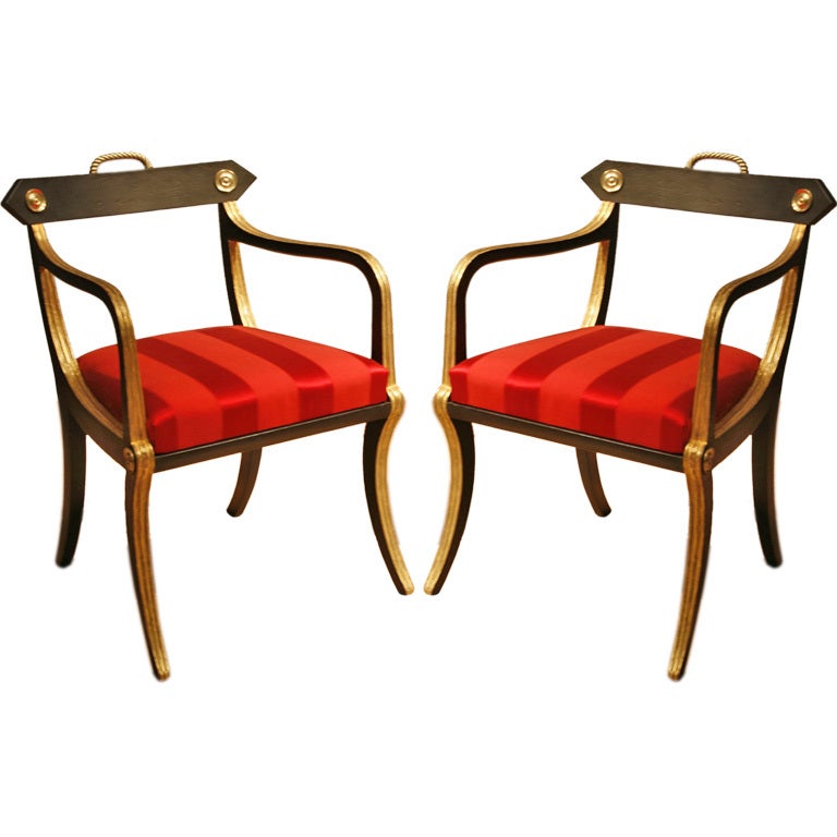 Pair Of Painted And Parcel Gilt Regency Armchairs