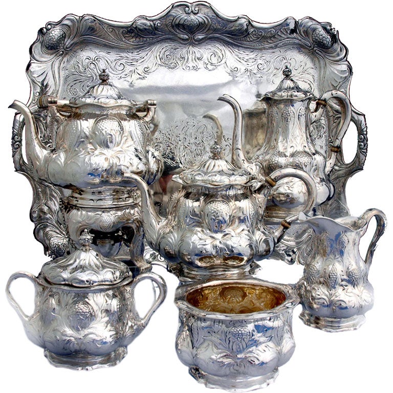 Gorham Martele Tea / Coffee Set Tray Sterling Silver 1898