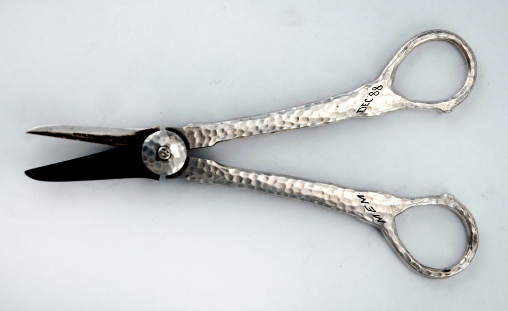Sterling Silver Gorham ca 1880 Sterling Hammered Grape Shears Applied Elements Bird, Bugs etc For Sale