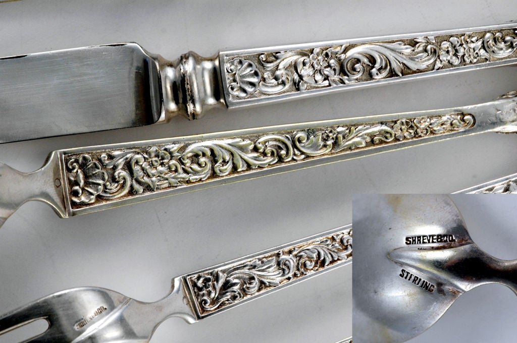 PLEASE VISIT LAUREN STANLEY<br />
<br />
<br />
A rare circa 1890 sterling silver flatware set by Gorham and retailed by Shreve & Co., of San Francisco, CA.each place piece with a different 3-dimensional figural bust, some male and female with