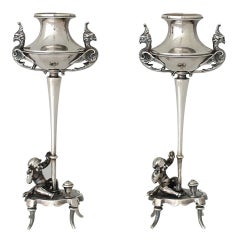 Antique Gorham Pair of Candlesticks 1868 Sterling Silver Figural