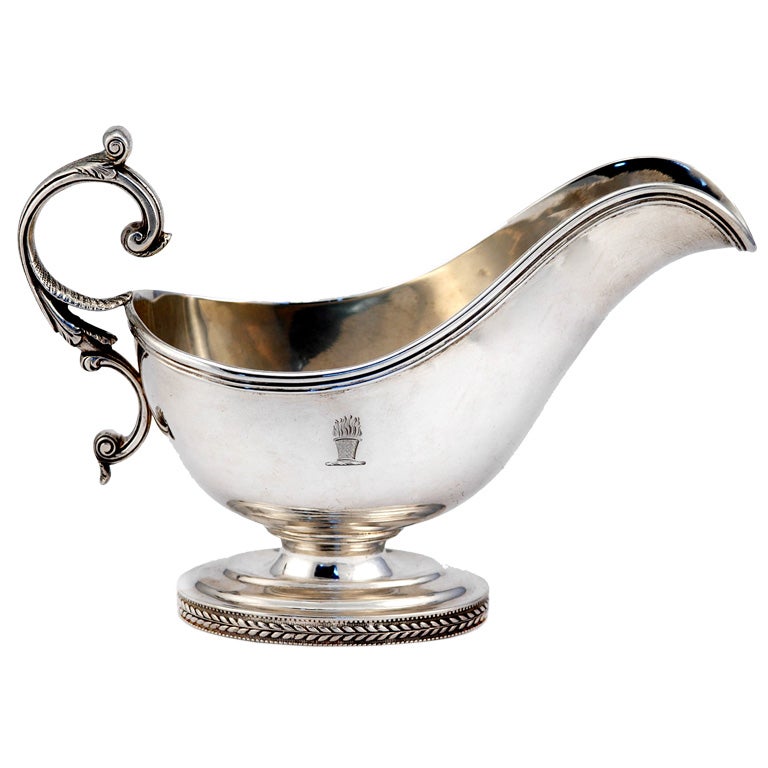 Rare Antique Armorial William Forbes Coin Silver Gravy Boat 13ozs For Sale